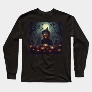 scary witch with pumpkins Long Sleeve T-Shirt